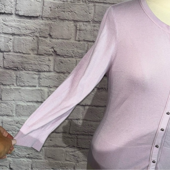 WHBM Lavender Cashmere Blend Cardigan Sweater Silver Buttons Size L - Picture 6 of 8